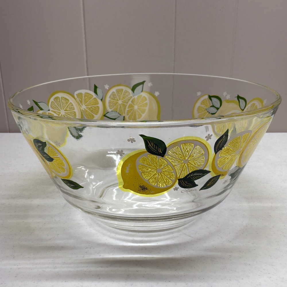 Culver Signed Large MCM Lemon Citrus Clear Glass Serving Bowl 10"  4lb